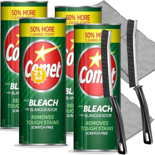 Cleaning Bundle: Comet Powder Cleanser with Bleach, 21 oz Bottles, 4 Pack + 2 Microfiber Cloths + 2 Narrow Brushes image 4