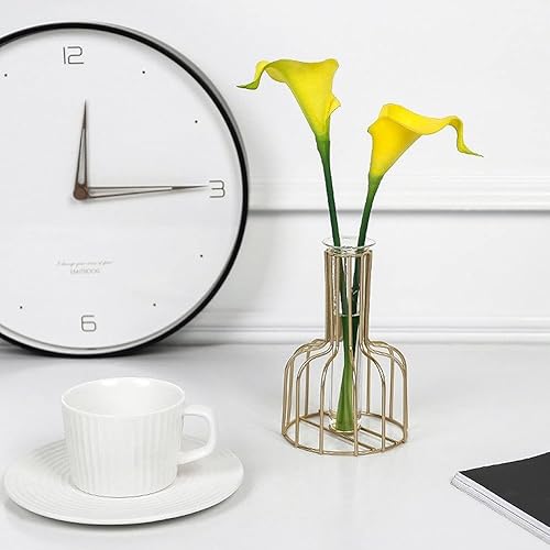 Miniatura 6 de Florero de mesa, marco de metal geométrico dorado, florero de tubo de vidrio transparente, plantas hidropónicas, jarrón dorado decorativo para