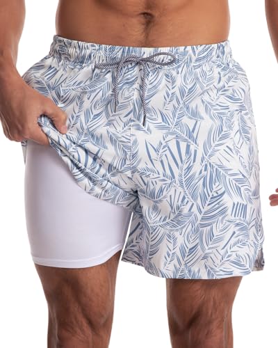 Mens Board Shorts Quick Dry 5 inch Swim Trunks with Compression Liner, Bathing Suits Beach Shorts with Pockets3