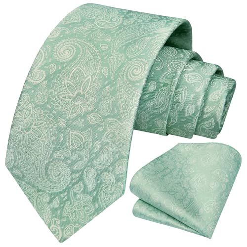 Image of HISDERN Ties for Men Paisley Tie and Pocket Square Woven Classic Floral Mens Ties Handkerchief Set Wedding Party Necktie