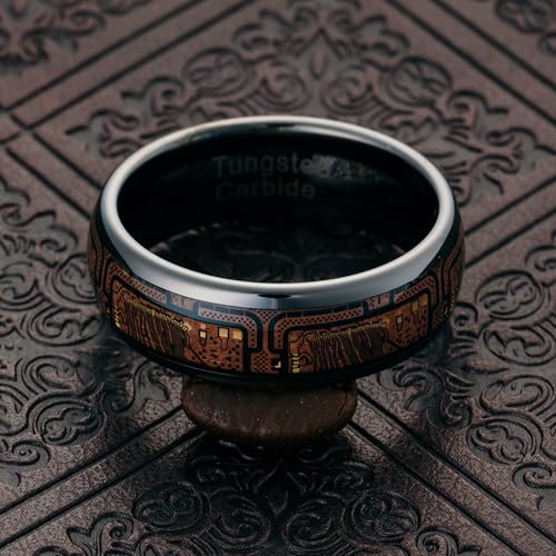 100S JEWELRY Gunmetal Circuit Board Inlay Tungsten Rings For Men Wedding Band Dome Edge Polished Finish Size 6-164
