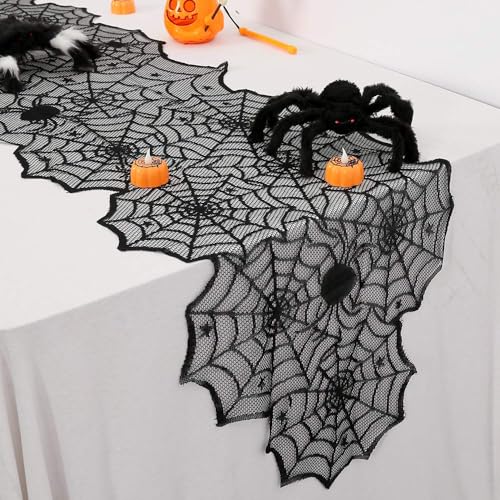 Halloween Tischläufer Spinnennetz 45 x 180 cm Spitze Tischläufer...
