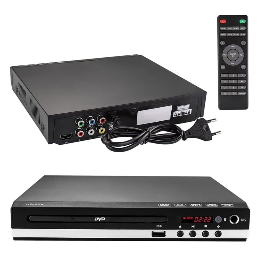 Lecteur DVD Haute Définition 1080P Lecteur DVD Domestique DVD229 HD Lecteur DVD Boîte pour TV Lecteur de Disques CD Sortie AV Port MIC Prise EU
