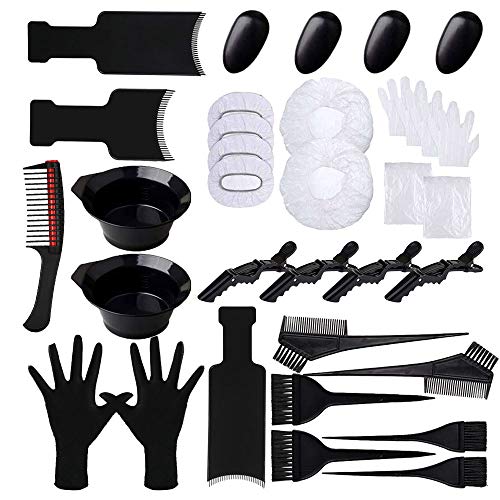 Kit de Pelo Tinte para Colorear Cepillo Peluquería Delantal Pelo Cap Gancho Clips de Peluquería para Seccionar Teñido Herramienta - 34 Pcs