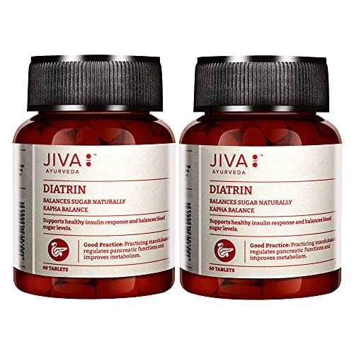 Jiva Diatrin Tablets 500mg | 100% Ayurvedic Formulation | Manages Blood Sugar Levels, Improves Metabolism & Strengthens the Pancreas | Balances Tri-Dosha- 60 Tablets (Pack of 2)