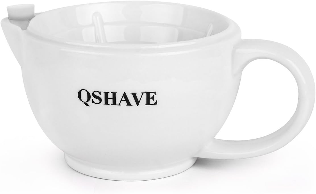 QSHAVE Shaving Scuttle Mug , Male Face Shaving Soap Bowl - Keep Lather Always Warm - Large Deep Size Bowl Handmade Pottery Cup , White