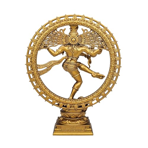Image of MurtiHome Nataraja Statue, Natraj Murti, Shiva The Cosmic Dancer Idol | 10.16 cm Tall Small Gold Color Figure Made From UV Resin, Crafted by 3D Printer for Car Dashboard, Home, Office, Gift