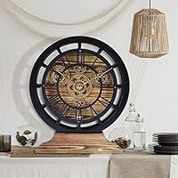 Lafocuse 10 Inch Wooden Real Moving Gears 2 in 1 Desk Clock Wall Clock,Farmhouse Rustic Table Clock