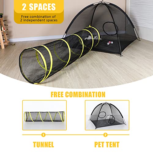 Image of Outdoor Cat Enclosures Indoor, Portable Mesh Tent, Tunnel, Playhouse With Adjustable Harness and Leash for Walking, Colorful Tease Ball for Animals
