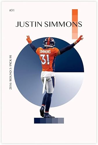 WouND Justin Simmons - Póster deportivo Art Deco 1 lienzo decorativo para dormitorio, paisaje deportivo, oficina, habitación, decoración de regalo,