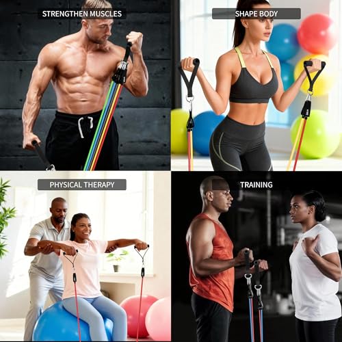 Image of Resistance Bands Set with Handles, Exercise Bands for Working Out, Home Gym Workout Bands, Fitness Equipment for Men & Women Strength Training -fu