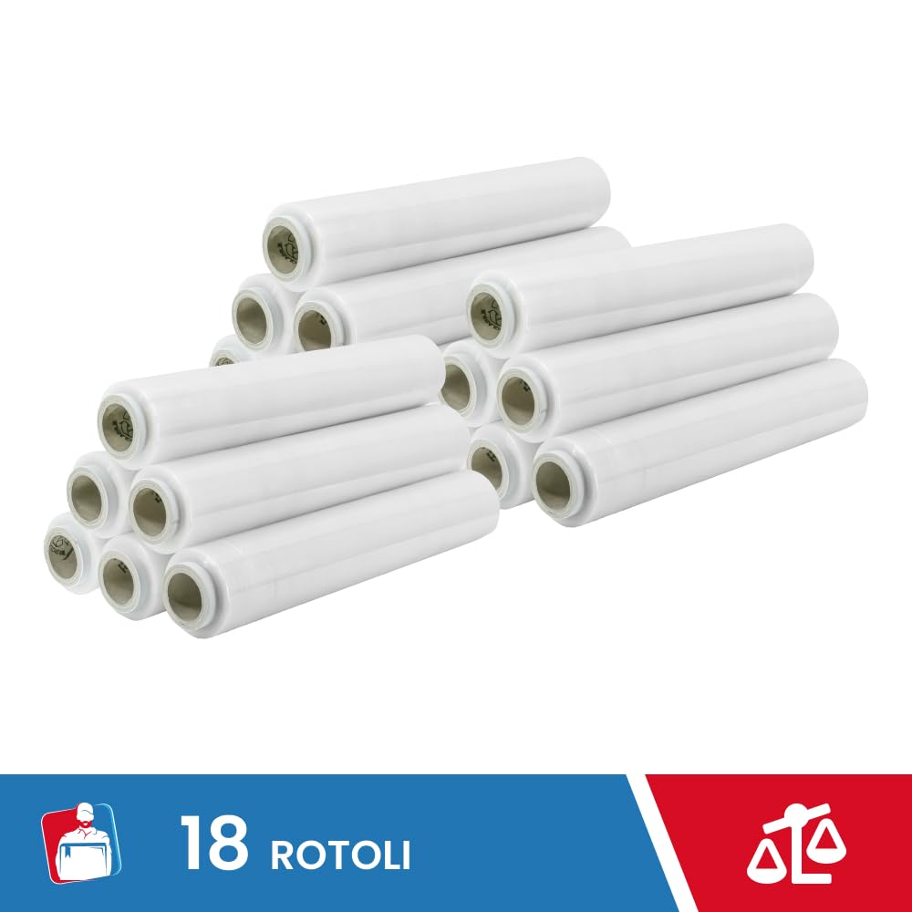 IMBALLAGGI 2000 - Wysuwana folia opakowaniowa, 18 rolek 200 x 47 H cm do ręcznego pakowania wielofunkcyjnego bardzo mocnej folii opakowaniowej, rolki do pakowania do wysyłki i przeprowadzki