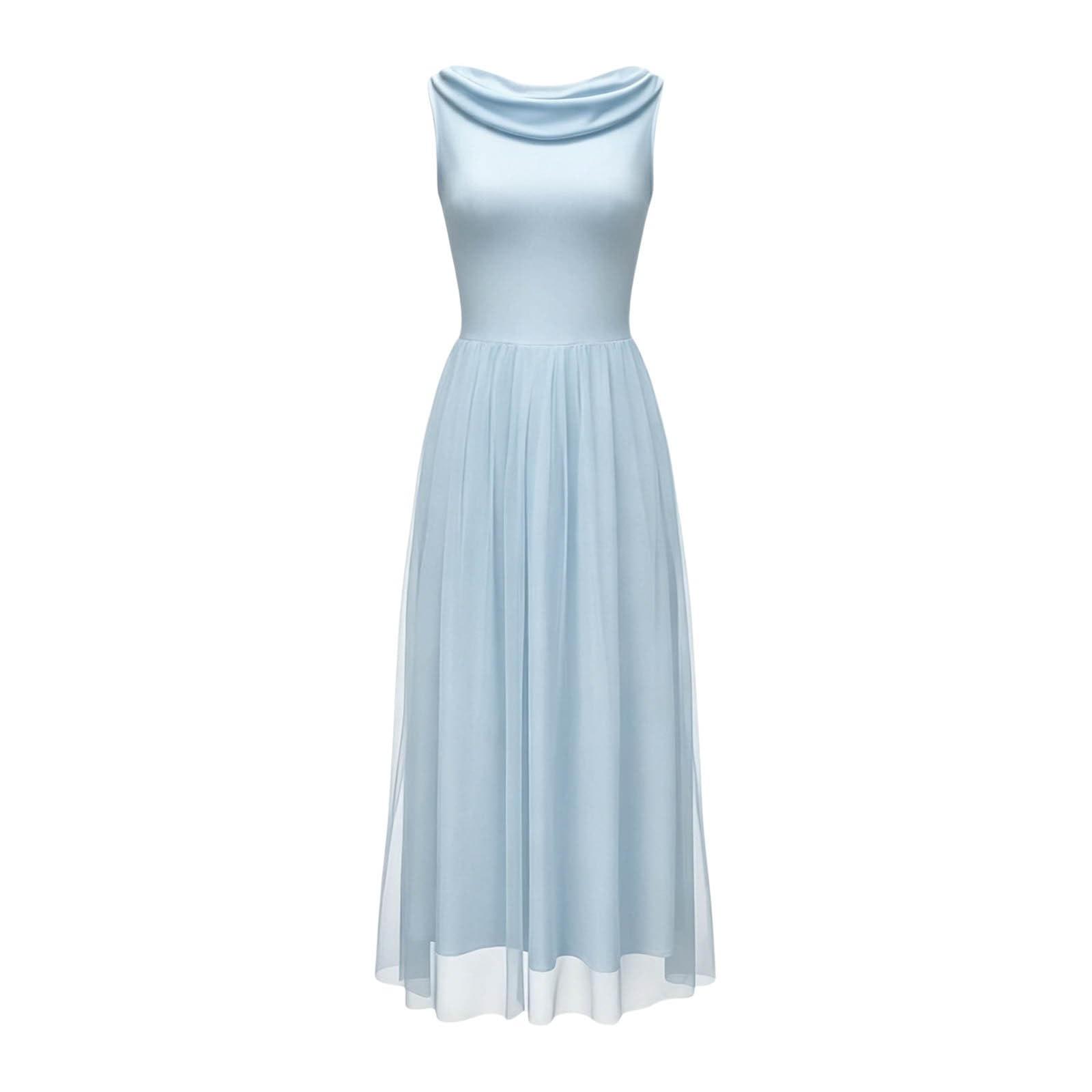 Elegante Vestido sin Mangas para graduación y Fiesta en la Playa. Corte Femenino Informal con Escote Redondo sin Hombros.