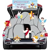 QOUBAI Halloween Trunk or Treat Car Decorations Kit - Religious Cross Stones Backdrops Christian Jesus Resurrection Banners SUV Archway Photo Booth Background Halloween Party Supplies Easy to Assemble