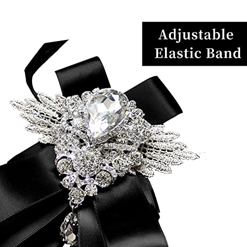 Mohsily Unique Black Silk Pretied Bowtie Men's Rhinestone Adjustable Pin Necktie Uniform #TOP4