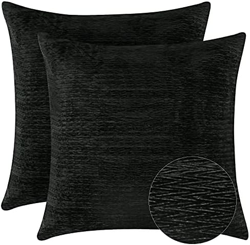 PHF Velvet Wrinkled Euro Sham, 26"x 26", 2 Pack Texture Luxury Home Decorative Euro Throw Pillow Covers for Bed Couch Sofa, Super Soft and Cozy European Pillow Covers, No Filling, Black Green