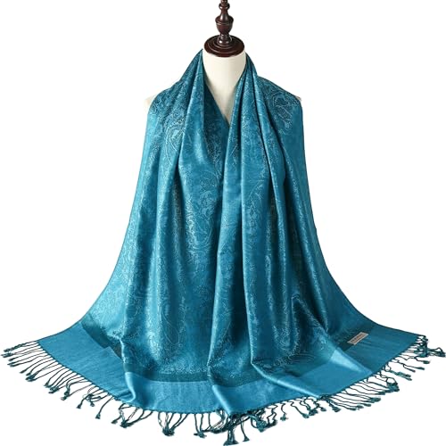 Paisley Scarf Shawl Jacquard Wrap Stole Two Tones Vintage Soft Lightweight With Fringes Reversible3