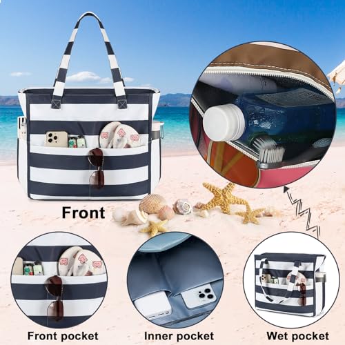 Image of Waterproof Beach Tote Pool Bags for Women Ladies Extra Large Gym Tote Carry On Bag With Wet Compartment for Weekender Travel