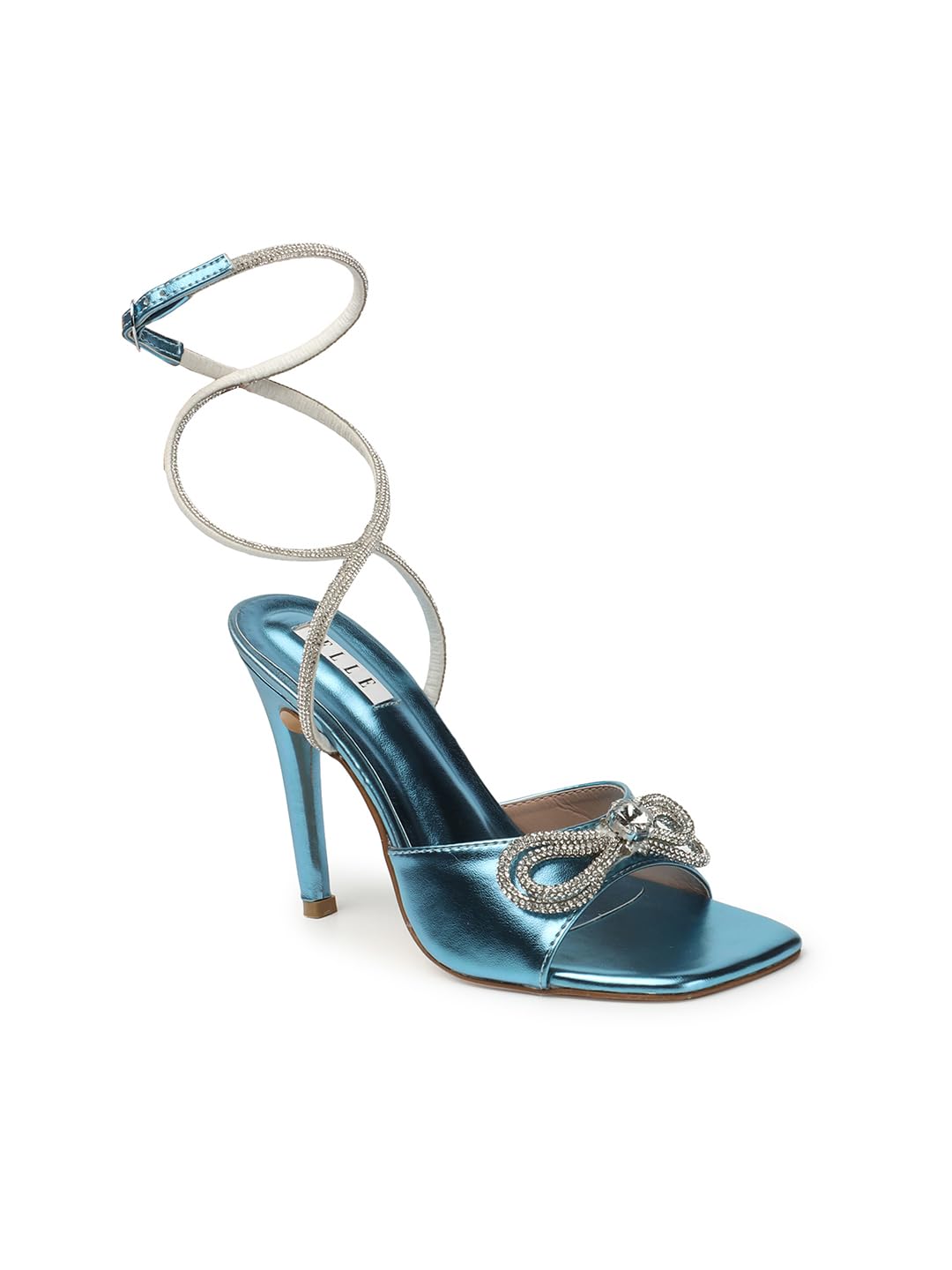 ELLEWomen's Metallic Heels with Embellished Bow and Ankle Strap Sandal