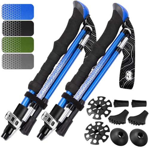 Image of Hiker Hunger Folding Walking Stick, Folding Trekking Poles, Hiking Sticks Foldable Hiking Poles for Men Walking Sticks for Seniors Trekking Poles for Hiking Collapsible Walking Sticks (Blue, Small)