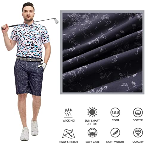 Mens Golf Shorts Dry Fit 10'' Inseam Expanded Waist Flat Front Flex Print Shorts For Men #TOP4