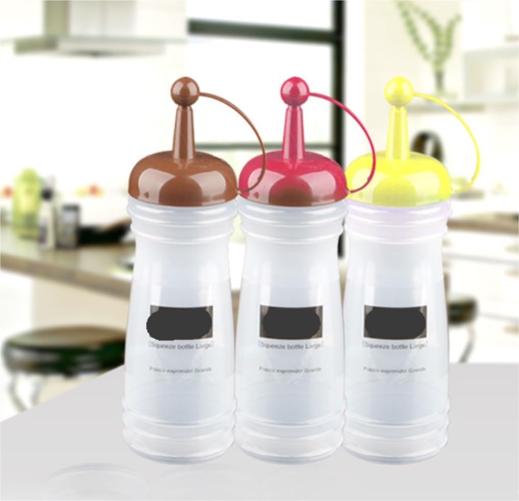 Squeeze Bottle, Bottiglie Dispenser per Salsa Ketchup Bottiglia Dispenser per Olio D'oliva Maionese Barattolo da Spremere con Tappo Utensili da Cucina Maionese Olio(Yellow)