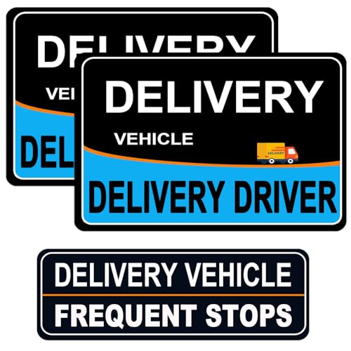 Image of NIMONA Delivery Driver Magnet for Car - 3-Pack Caution Frequent Stops Removable Set - Reflective Magnetic Car Door Sign - Weather-Resistant 11.8 x 4 Inch (Blue-Black 3 Pcs)