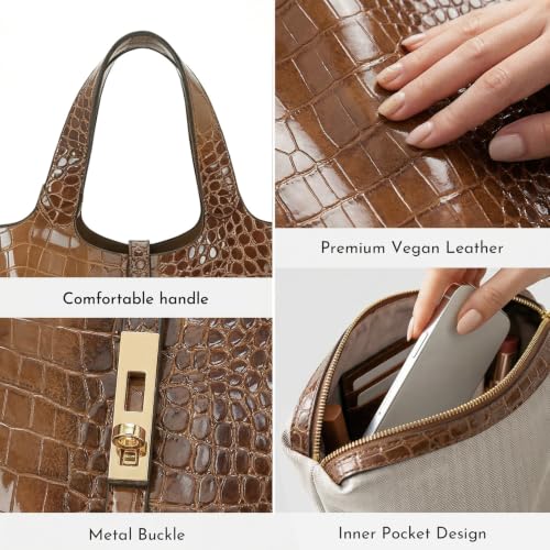 Image of Tote Bag for Women Vegan Leather Bucket Purse for Women Top Handle Handbag Shoulder Bag with Detachable Small Purse
