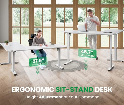 Image of SIAGO L-Shaped Standing Desk - 75 x 63 Inch Adjustable Corner Standing Desk with Charging Station - L Shape Sit Stand Table with Memory Controller, Splice Board for Home Office