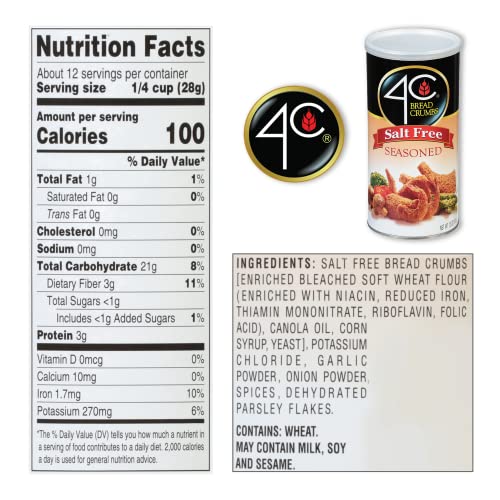 4C Premium Bread Crumbs, Regular & Gluten Free, Flavorful Crispy Crunchy, Value Pack (Salt Free, Pack Of 6) #TOP1