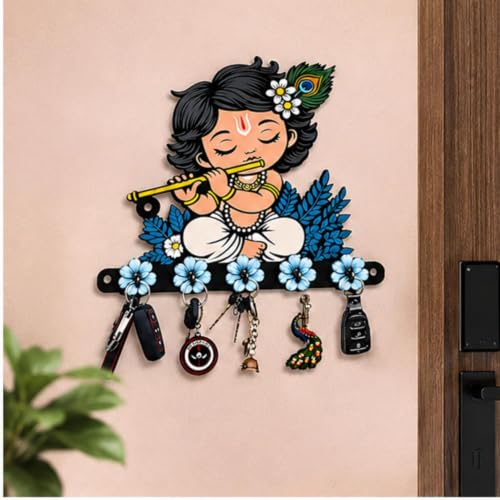 Image of Webelkart Premium Cute Krishna Key Holder for Home /Office Decor /Key Hanger for Wall Decor,Decorative Item for Home (Sky-1)