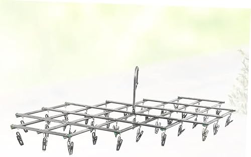 Miniatura 5 de HEALLILY Percha para suéter de acero inoxidable, colgador de secado de ropa, gancho giratorio con 35 clips para pañales, brasieres, toallas,