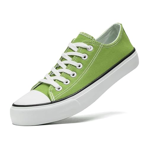 Xraehni Canvas Shoes for Women Men Low Top Lace Up Sneakers Canvas Fashion Sneakers Classic Casual Walking Shoes Comfortable Breathable Lemon Green