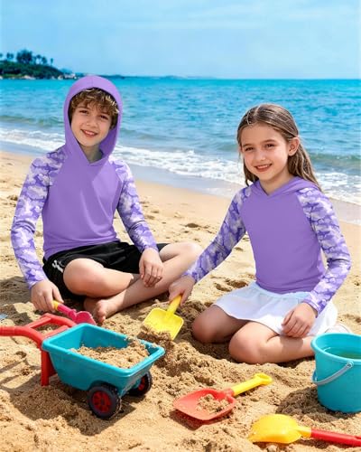 Image of Boys Rash Guard Swim Hoodie, Kids Long Sleeve Sun Fishing Shirts