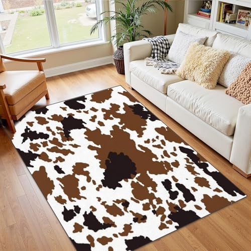 4x5 Black and White Rug Rugs for Living Room Rugs for Entryway Cow Pattern Animal Print Pattern Seamless Cow Texture Bedroom Rug Door Mat Nursery Room Decor Rainbow Carpets