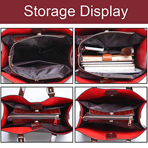 Women Handbags PU Leather Crocodile Pattern Shoulder Bag Wallets Clutch Purse 2 Pcs Set4