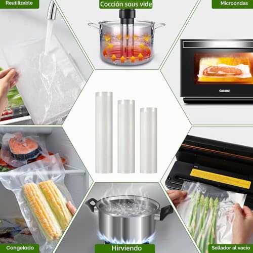 Miniatura 4 de Diboniur Bolsas Vacio Alimentos, 3 Rollos Bolsas Envasar Al Vacio 20 25 28x300 Cm, Rollos Al Vacio Para Envasadora Al Vacio, Bolsas Vacio Para Sous Vide Cocina Y Conservación Alimentos