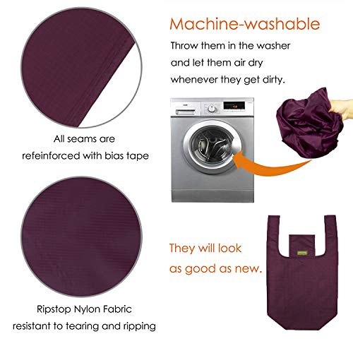 Ripstop Reusable Grocery Bags Set 5, Washable Foldable Shopping Bags,Reusable Shopping Tote, Light Weight(Grey,Black,Burgundy,Purple,Navy Blue) #TOP5