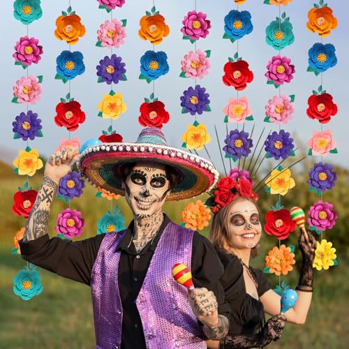 Image of Spakon 8 Pcs Mexican Paper Flower Decorations Mexican Fiesta Garlands Cinco de Mayo Flat Floral Hanging Banner Cutouts for Birthday Decorations Baby Shower Cinco De Mayo Party Decor