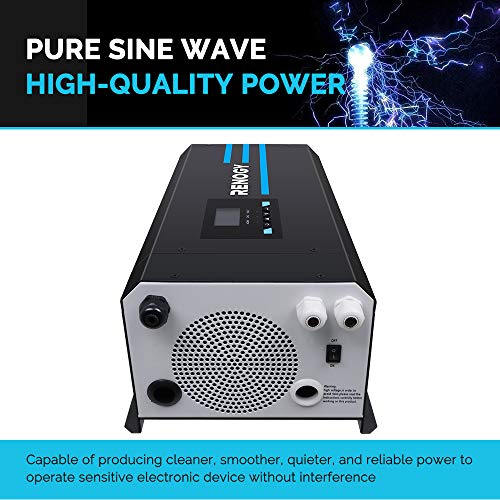 Renogy PCL1-20111S 2000 Watt 12V DC to 120V AC Pure Sine Wave Inverter Charger w/LCD Display, Lithium Battery Compatibility 6000W Surge