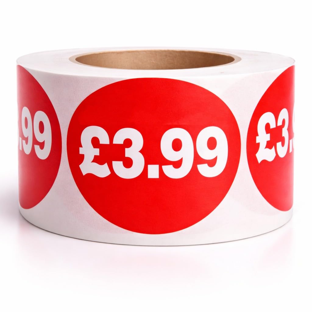 ยฃ3.99 Self Adhesive Stickers Sticky Labels Price Labels for Retail Price Display 45mm Diamter Roll of 500 Stickers