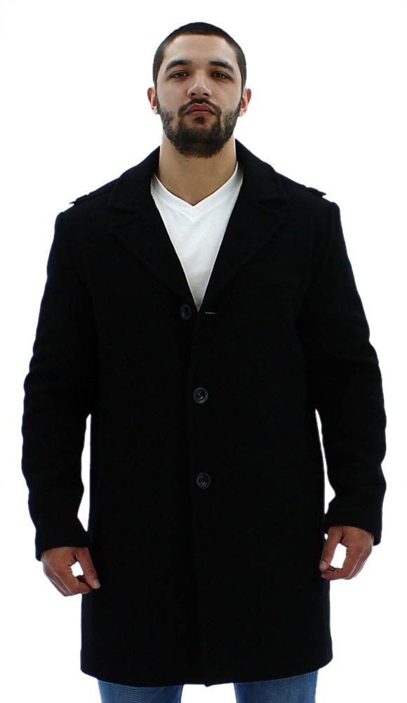 Kenneth Cole Reaction Mens Melton Wool Walker Coat Black Large