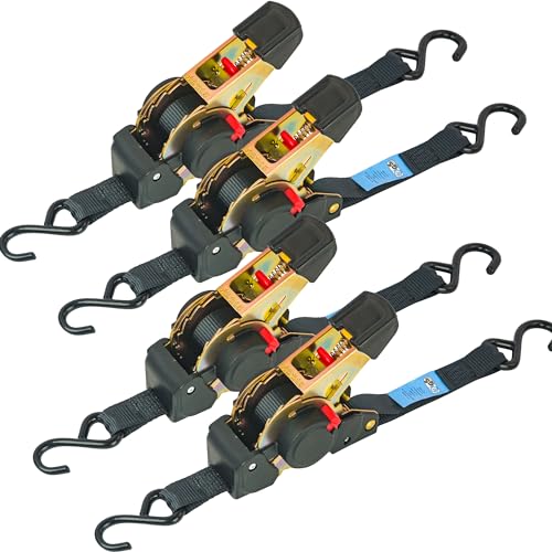 4 Pack Auto Retractable Ratchet Straps 25mm X 1.8m