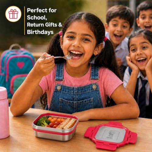 Image of SAVRI Personalized Kids Lunch Box with Name & Cartoon Engraved - Stainless Steel Leakproof Insulated Tiffin Box (300ml) | Customized School Lunch Box, Return Gift, Birthday Gift for Boys & Girls