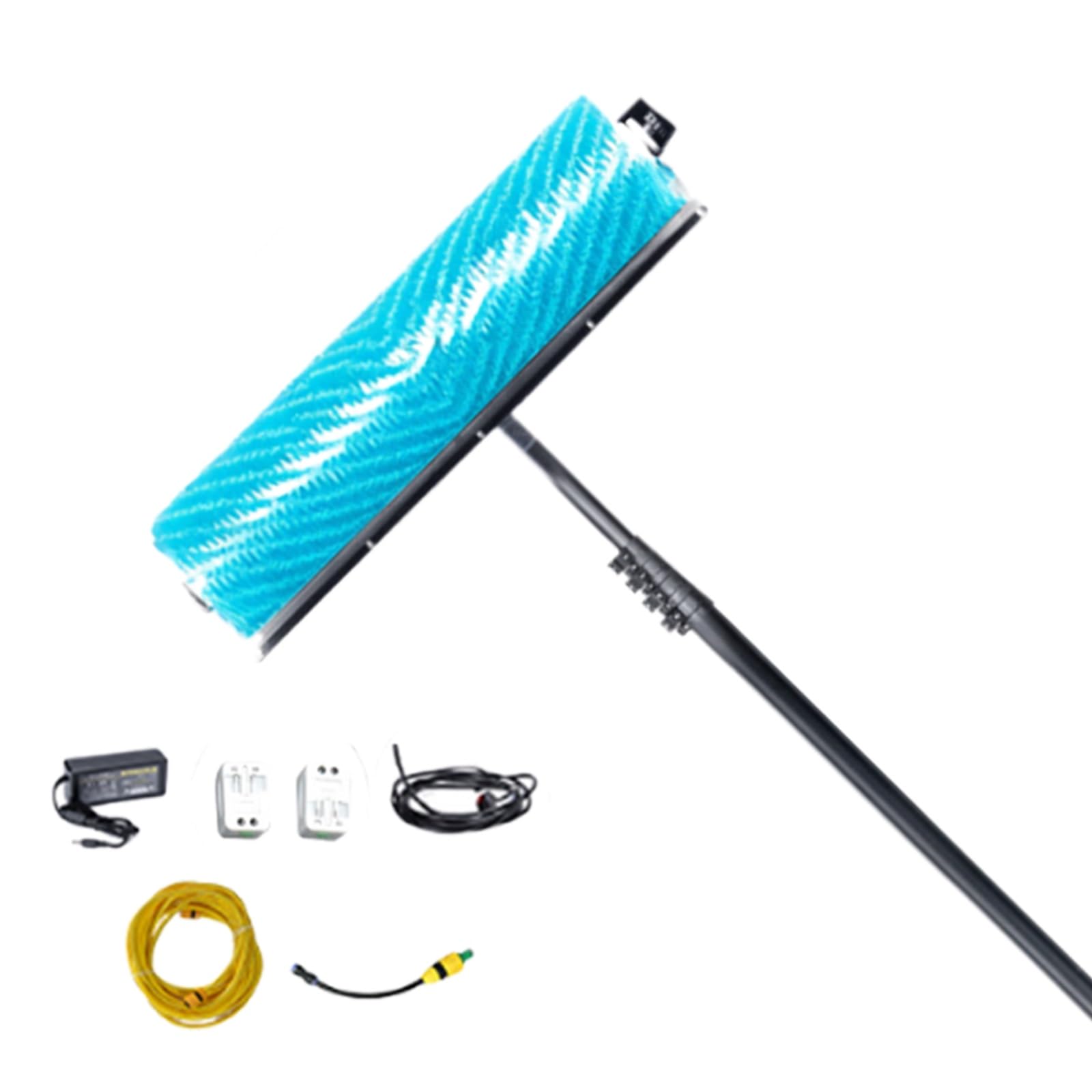 24V Motorized PV Cleaning Brush, 60cm Width Nylon Roller, 350RPM High Torque Motor, Telescopic Water Fed Rod 3.5m-7.5m, Outdoor Solar Maintenance(5.5m)