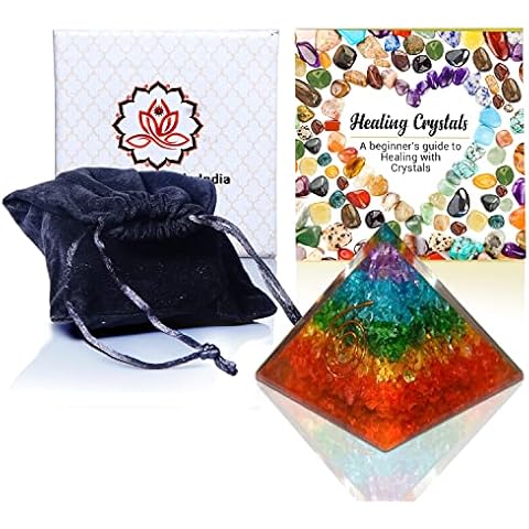 Healing Crystals Chakra Stones Emf Protection Orgone Pyramid, Reiki Energy Meditation Negative Ion Generator Pyramid for Positive Energy with Quartz and Copper (Chakra, 65MM-75MM) Cover
