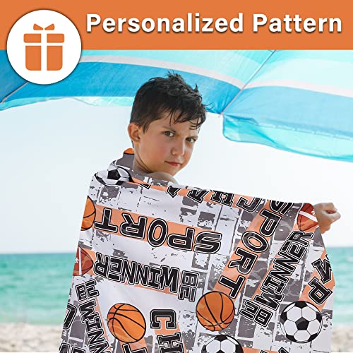 Qqp Microfiber Kids Beach Towels & Pouch,60"X30"Lightweight Sand Free Quick Dry Beach Towels For Kids,Personalized Cute Double Sided Patterns Travel Towels For Boys & Girls（Balls） #TOP6