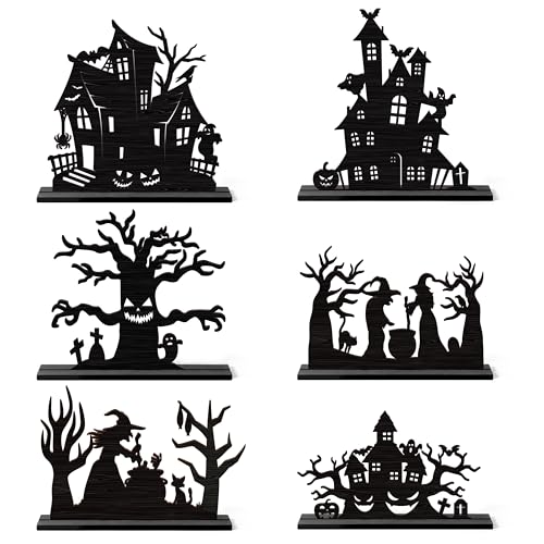 WATINC Halloween Wooden Centerpiece Decorations - Haunted House Witch Tree