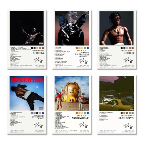 LunarWhisper Travis - Juego de 6 pósteres de lona con portada de álbum de música, para decoración de sala de estar, dormitorio, fanáticos, fotos, regalo, sin marco, 8 x 12 pulgadas, estilo 2