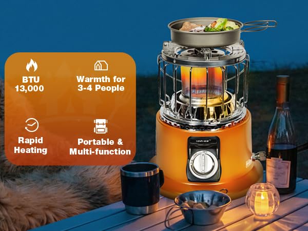 Amazon.com: Campy Gear Wiry 2 in 1 Portable Propane Heater u0026 Stove, Outdoor  Camping Gas Stove Camp Tent Heater for Ice Fishing Hiking Hunting Survival  Emergency u0026 Patio (Orange, 13,000 BTU) :